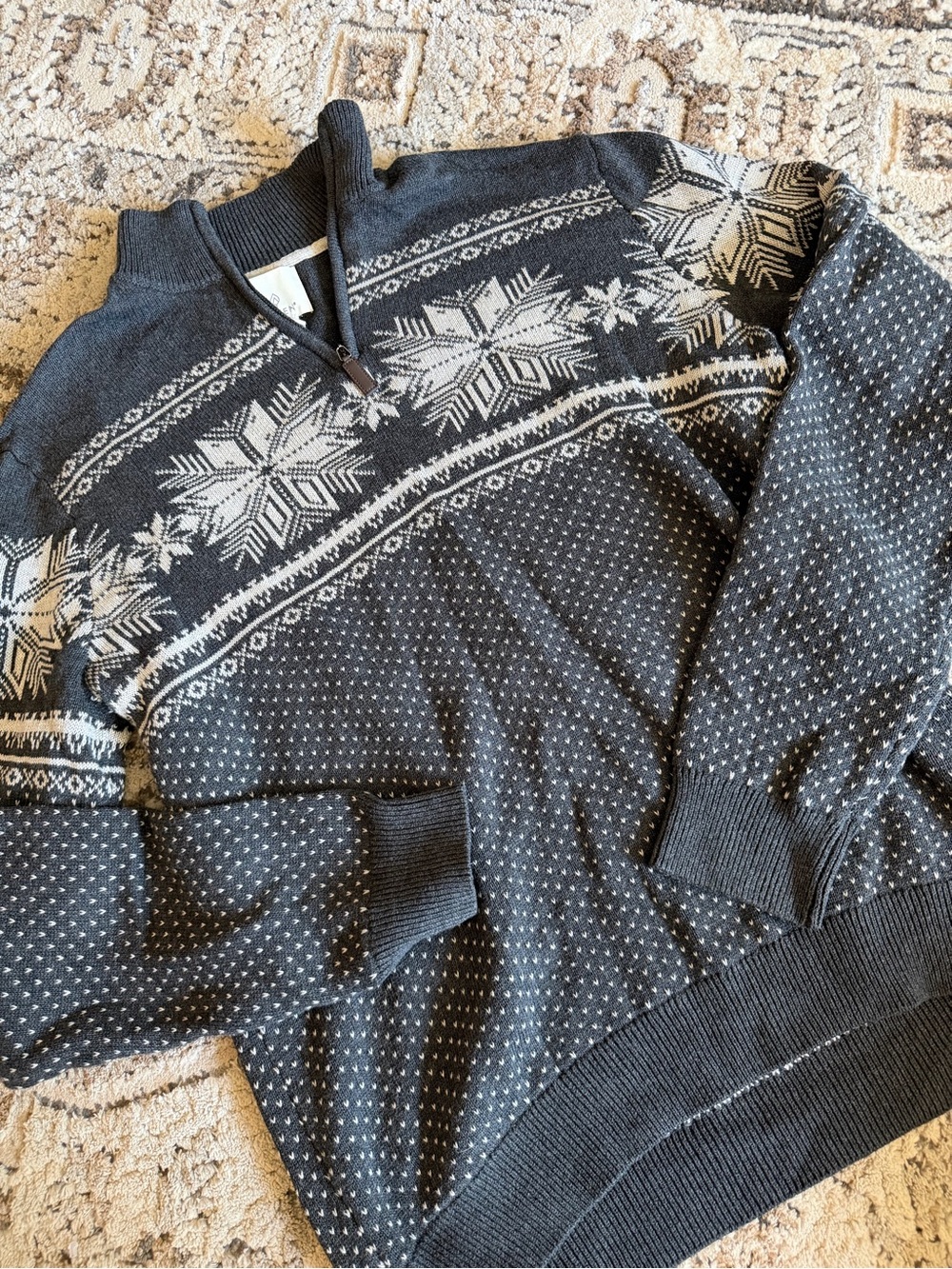 Men's Charcoal Snowflake Half-Zip Sweater